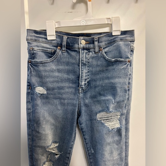 Express High Rise Cropped Flare Blue Jeans - Picture 2 of 11